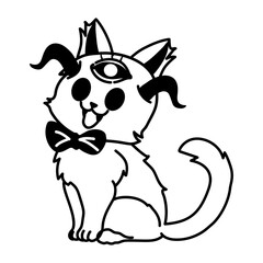 A hand drawn style icon of an evil cat 