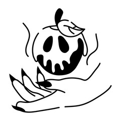 A doodle icon of holding a poisonous apple 