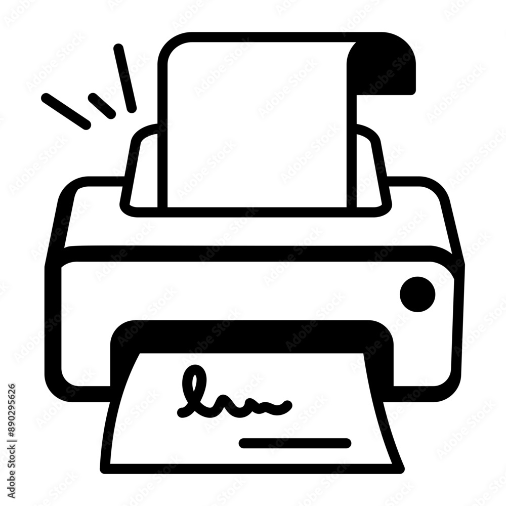 Sticker line style icon of paper printer