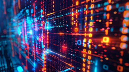 The vibrant, dynamic display of digital data, binary, and quantum computing, abstract technological background, futuristic digital concept