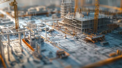 Generate a photo realistic image of a construction project displaying financial projection charts and budgeting plans; ensure the image is of high resolution for clear and detailed quality