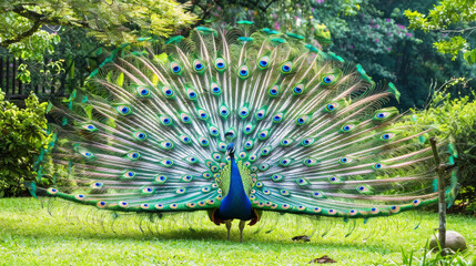 Obraz premium “Elegant Peacock with Fanned Tail Feathers”