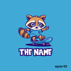 Skate raccoon animal, character, vector, illustration, eps 10, mascot, logo, cute