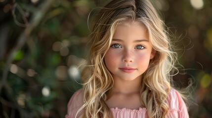 Fototapeta premium Young Blonde Girl Posing for a Portrait in a Forest