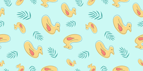 Seamless pattern with summer elements on blue background for fabric, drawing labels, print on t-shirt, wallpaper of children's room, vacation, holiday or summer design.