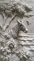 Beautiful animal 3d relief wallpaper. Mural wallpaper. Wall art. AI generated illustration