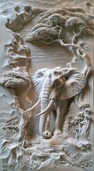 Beautiful elephant 3d relief wallpaper. Mural wallpaper. Wall art. AI generated illustration