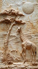 Beautiful animal 3d relief wallpaper. Mural wallpaper. Wall art. AI generated illustration