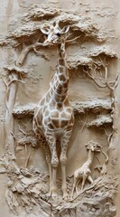 Beautiful animal 3d relief wallpaper. Mural wallpaper. Wall art. AI generated illustration