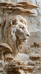 Beautiful animal 3d relief wallpaper. Mural wallpaper. Wall art. AI generated illustration
