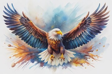 Fototapeta premium Majestic flying eagle spreads its wings, soaring high in the sky, sharp talons extended, fierce gaze fixed ahead, on a transparent isolated background.