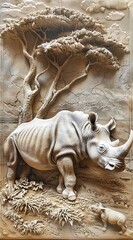Beautiful animal 3d relief wallpaper. Mural wallpaper. Wall art. AI generated illustration