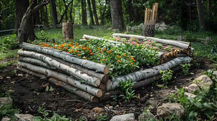 no-dig garden with hugelkultur bed, eco-friendly agriculture using soil enrichment through decay