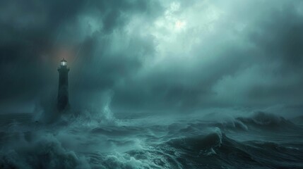 Lighthouse in Stormy Sea