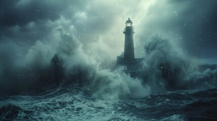 Fototapeta premium Stormy Lighthouse in Rough Seas
