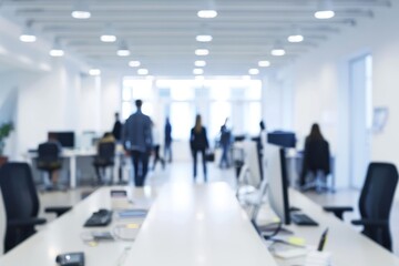 office in white blurry background subtle people blurry. ai generative