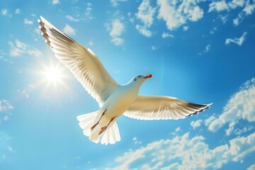 Obraz premium seagull flying in the blue sky. ai generative