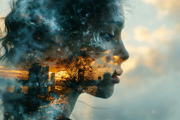 Image of man in apocalypse city night disaster generate Ai