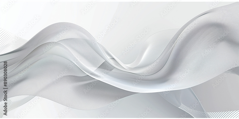 Fototapete Grey white abstract background with 3d abstract wave element. Digital frequency track equalizer. Lines wave abstract stripe design. Abstract wave element for design	
