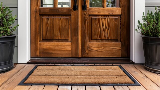 Wooden Doorway with Welcome Mat