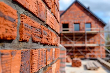 Naklejka premium A close-up of a classic red brick wall, with individual bricks and mortar lines clearly visible