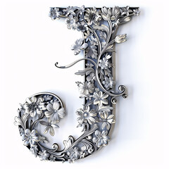 the text letter "J" made of intricate floral patterns