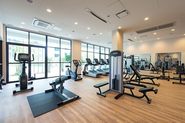 Obraz premium A modern gym with state-of-the-art equipment, clean lines, and ample lighting