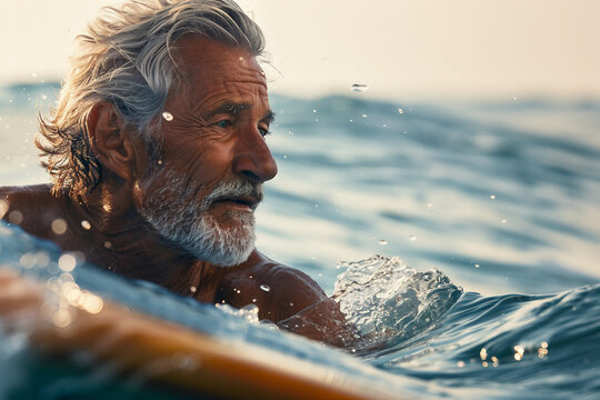 Hot summer day with beloved hobby, man woman child pet surfing catching waves sea ocean Generative AI