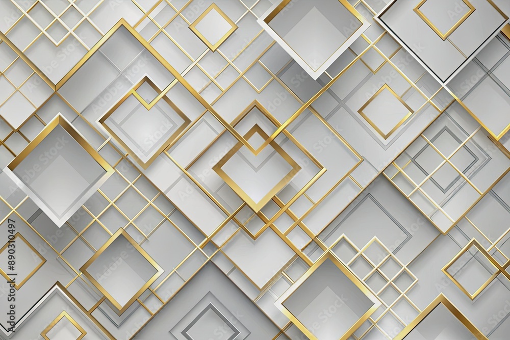 Aufkleber modern gold and light grey squares overlap in a shadowy effect on a crisp white background, creating