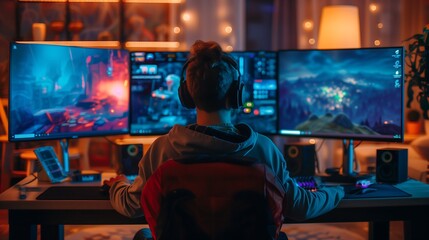 Obraz premium Gamer Focused on the Action