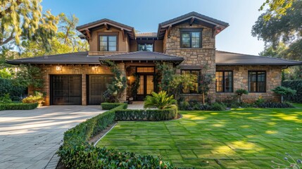 Obraz premium Charming Two-Story Cottage with Stone Facade