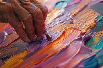 Obraz premium a close up of a person holding a paintbrush
