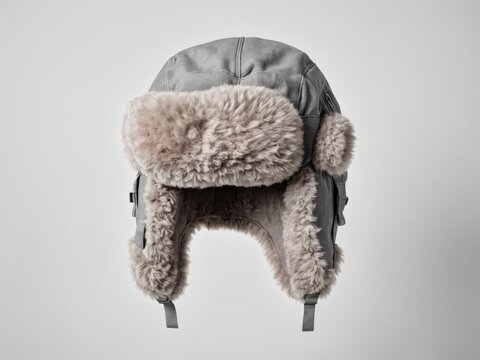 silver color ushanka hat isolated on white background
