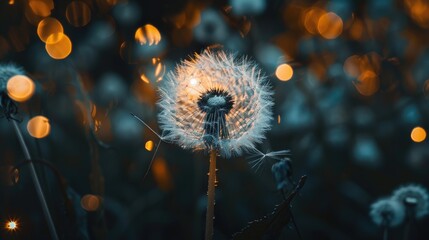 Dazzling dandelion against a dark backdrop
