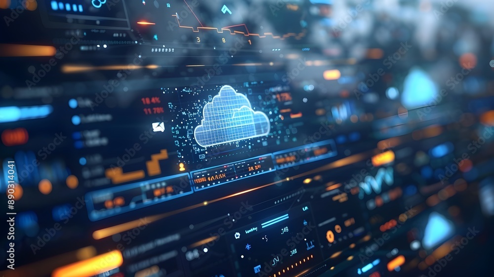 Poster real time analytics dashboard powered by cloud computing with sleek and professional interface