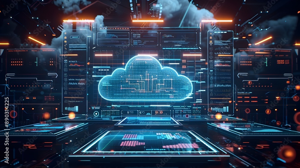 Poster real time analytics dashboard powered by cloud computing with a sleek and professional interface