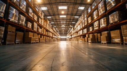 Fototapeta premium Large Warehouse Interior with Bright Lighting