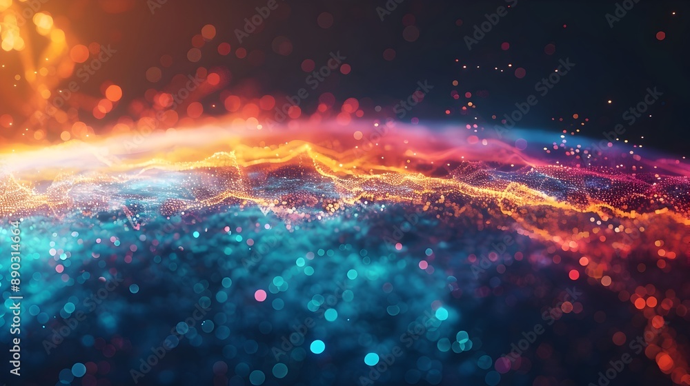 Poster vibrant global cloud network connecting digital continents with flowing data visualization