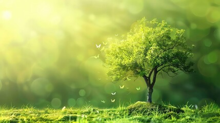 green ecology concept background with tree background. Generated AI