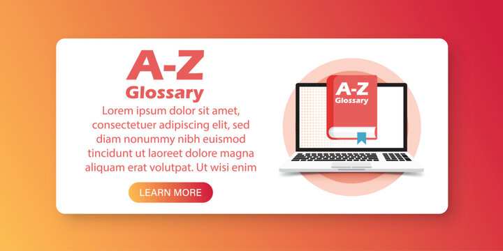 Glossary book with laptop icon in flat style. Guidebook encyclopedia vector illustration on isolated background. A-Z computer sign business concept.