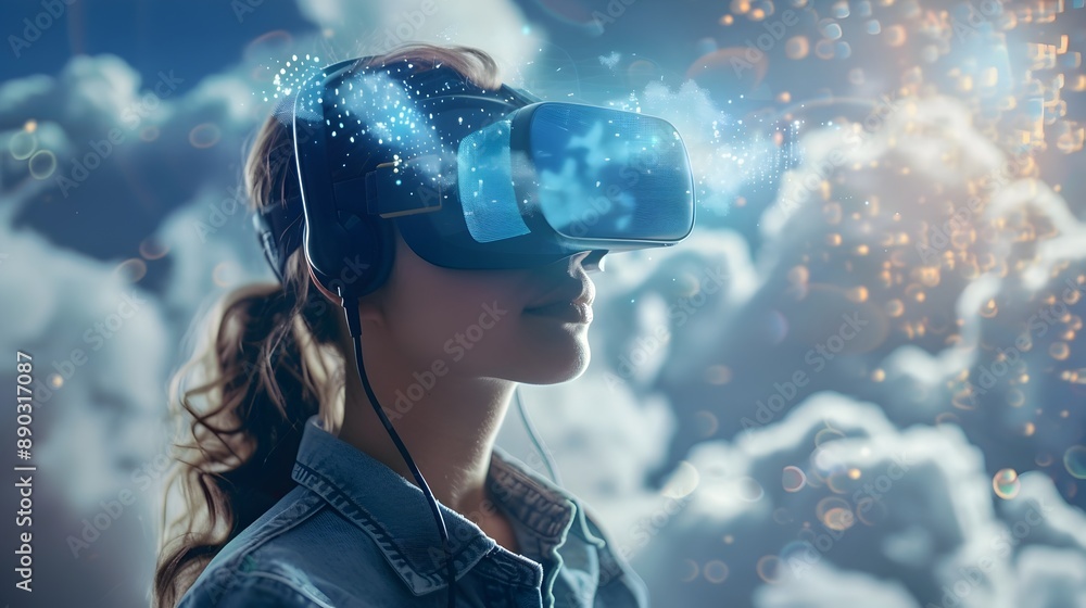 Poster futuristic cloud powered vr training experience with interactive sessions and immersive design