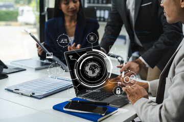 Zero trust security concept Person using computer and tablet with zero trust icon on virtual screen of Data businesses.in office.