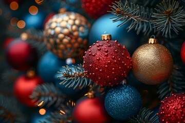 Obraz premium Colorful Christmas decorations and lights brightening up a festive tree.