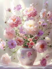 Oil painting of flowers and vase