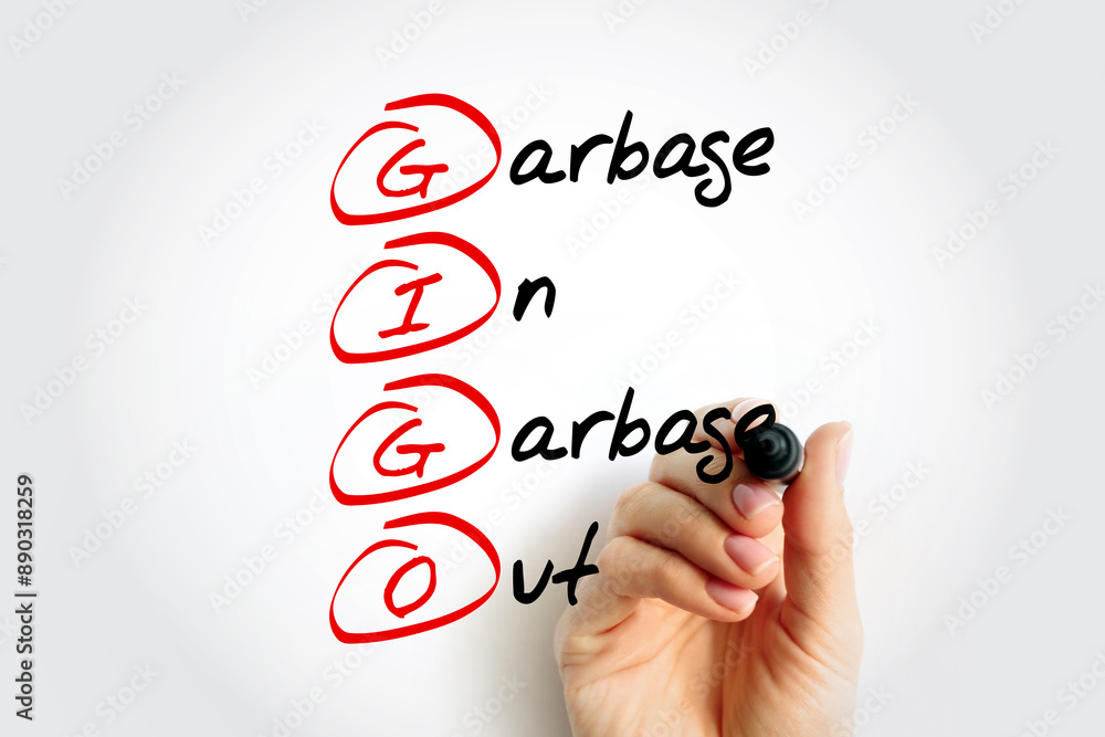 Poster gigo - garbage in garbage out acronym with marker, technology concept background