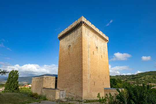 Tower of the Orgaz (Orgaztarren Dorrea) in the town of Fontecha, Alava, Basque Country, Spain, medieval defensive tower with battlements