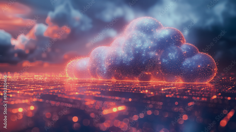 Poster abstract digital depiction of cloud computing security, ideal for tech wallpaper and background best