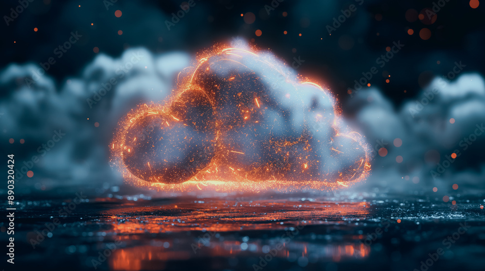 Poster abstract digital depiction of cloud computing security, ideal for tech wallpaper and background best