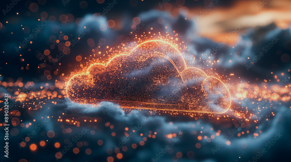 Poster abstract digital design focusing on cloud computing security, perfect for tech wallpaper and backgro