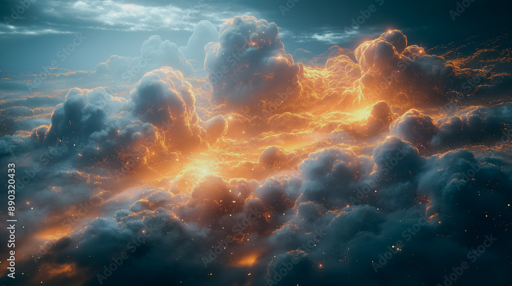 Poster cloud computing security conceptualized in abstract digital art, ideal for best-selling tech wallpap